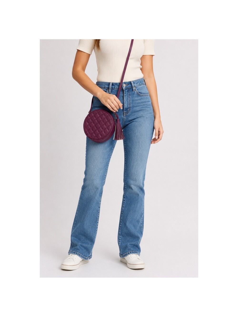 Art Class Womens Round Quilted Crossbody Bag Plum Purple Tassel Circle Purse